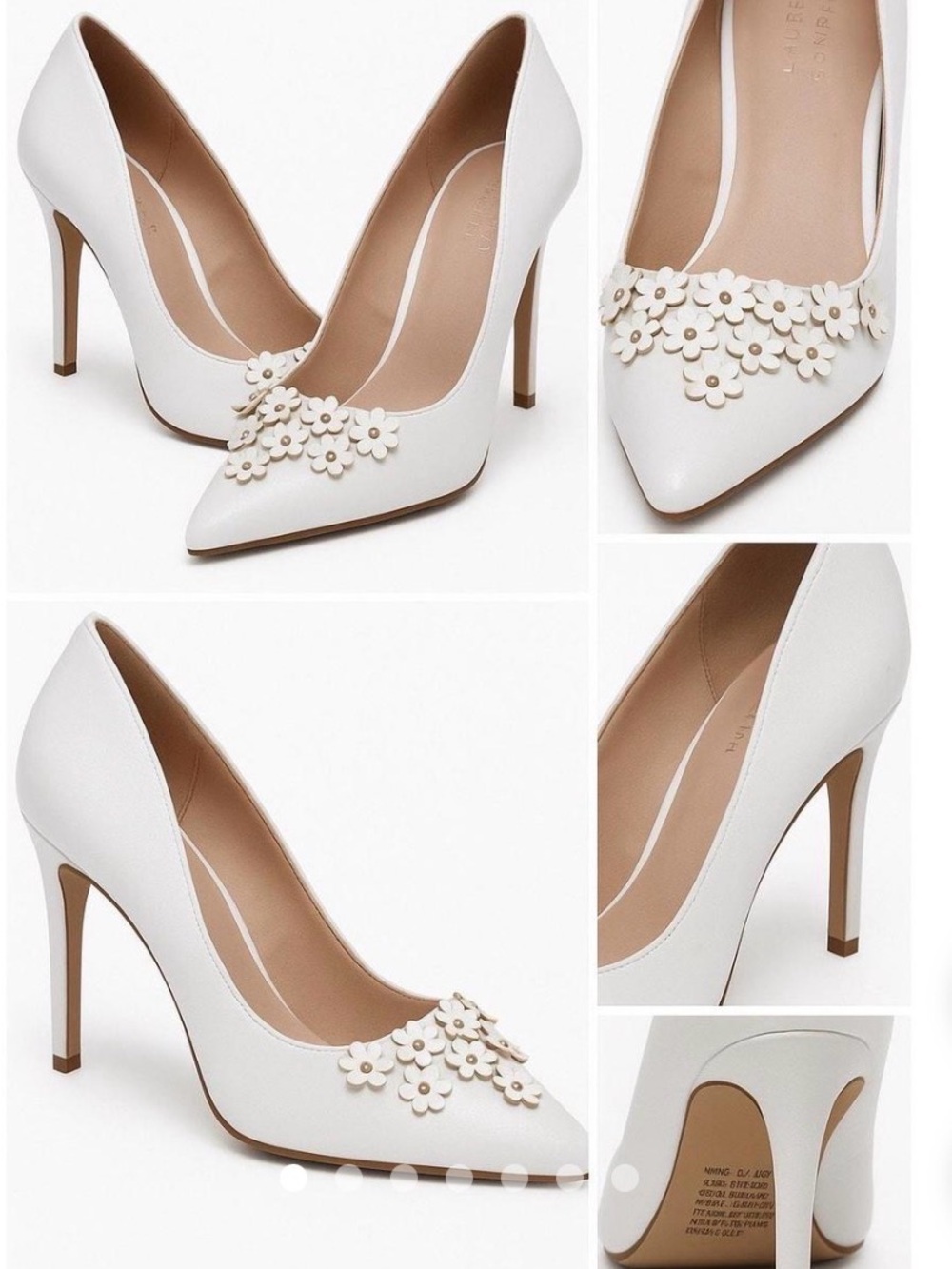LC Lauren Conrad White Pointed-Toe Floral Detail Pumps